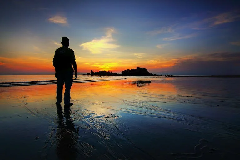 Silhouette of Man Standing on Seashore